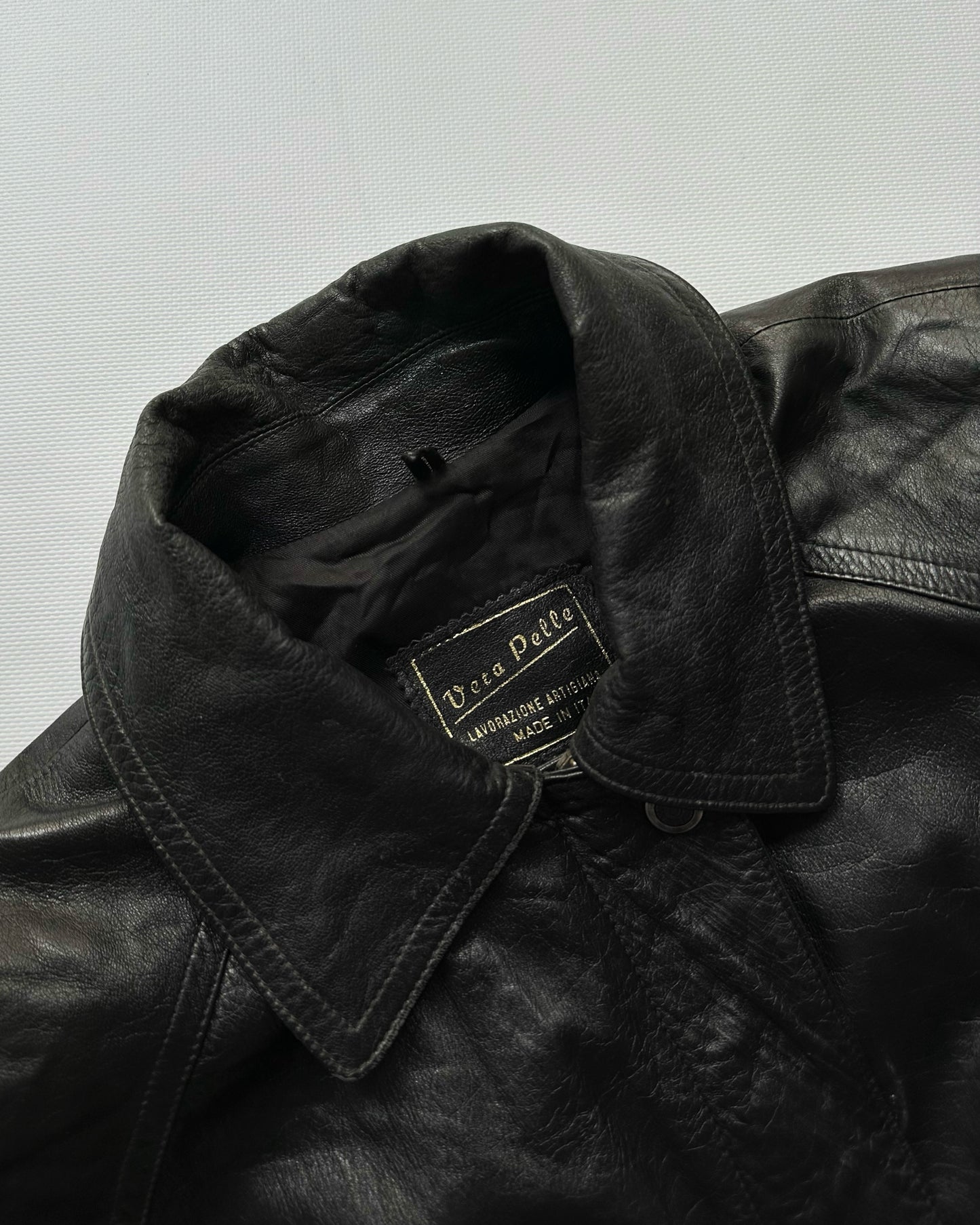 1990s Italian Black Leather Hooded Jacket