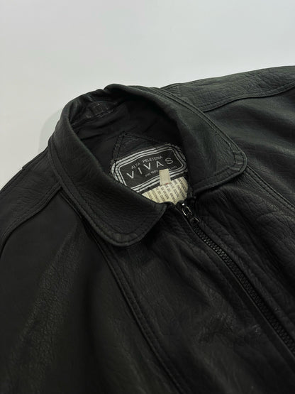 80s Black Sheepskin Leather Bomber Jacket
