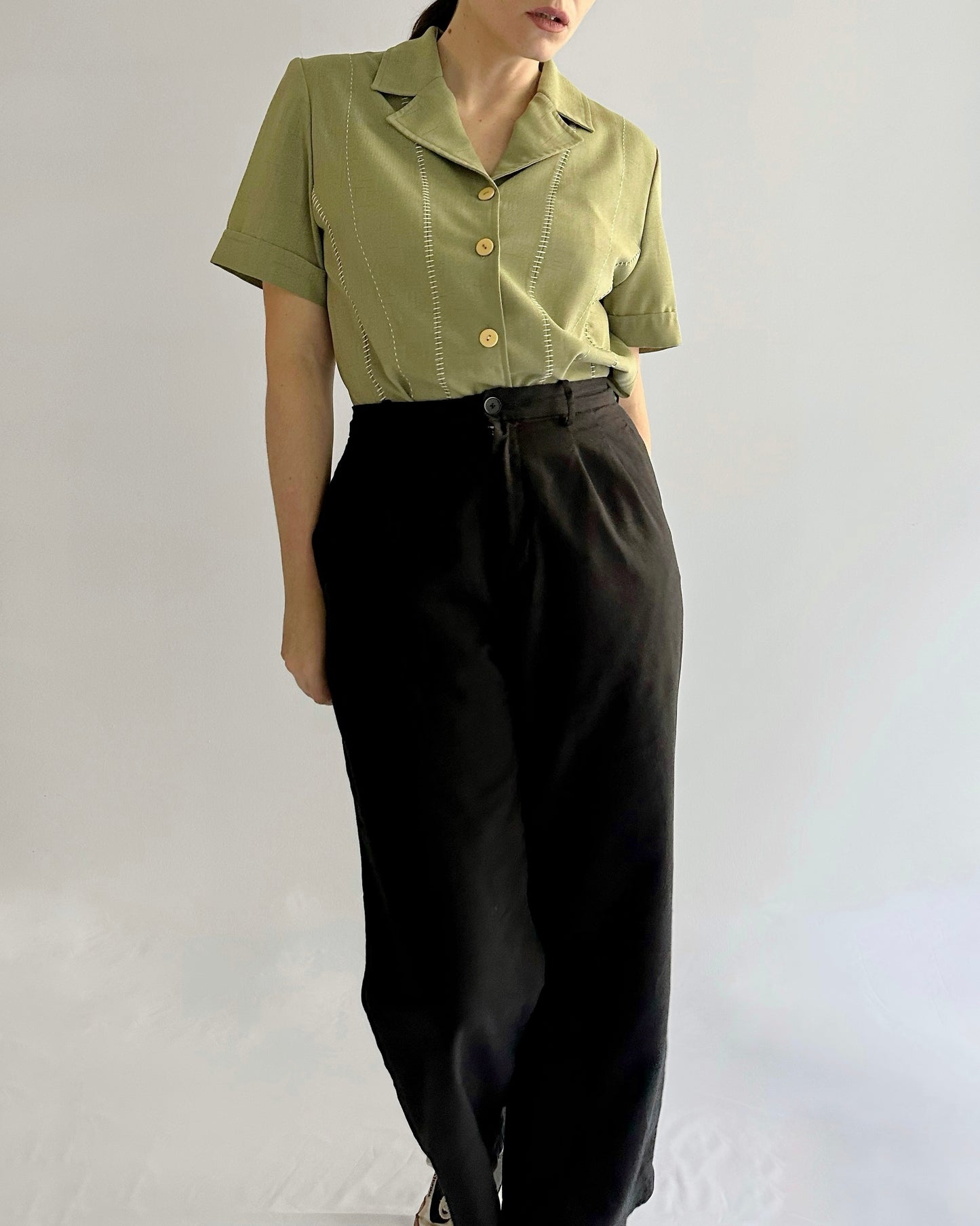 80s Bowling Style Green Blouse