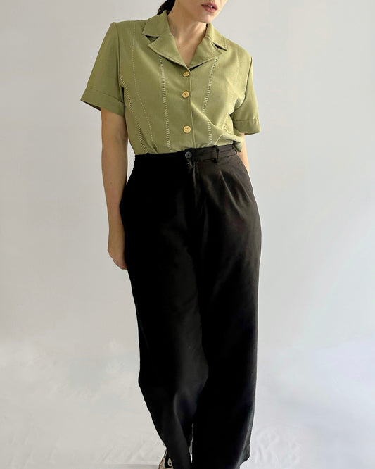 80s Bowling Style Green Blouse