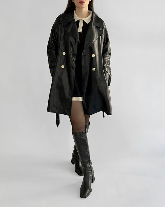 80s Italian Black Double-Breasted Trench Coat – By Paola Antonini