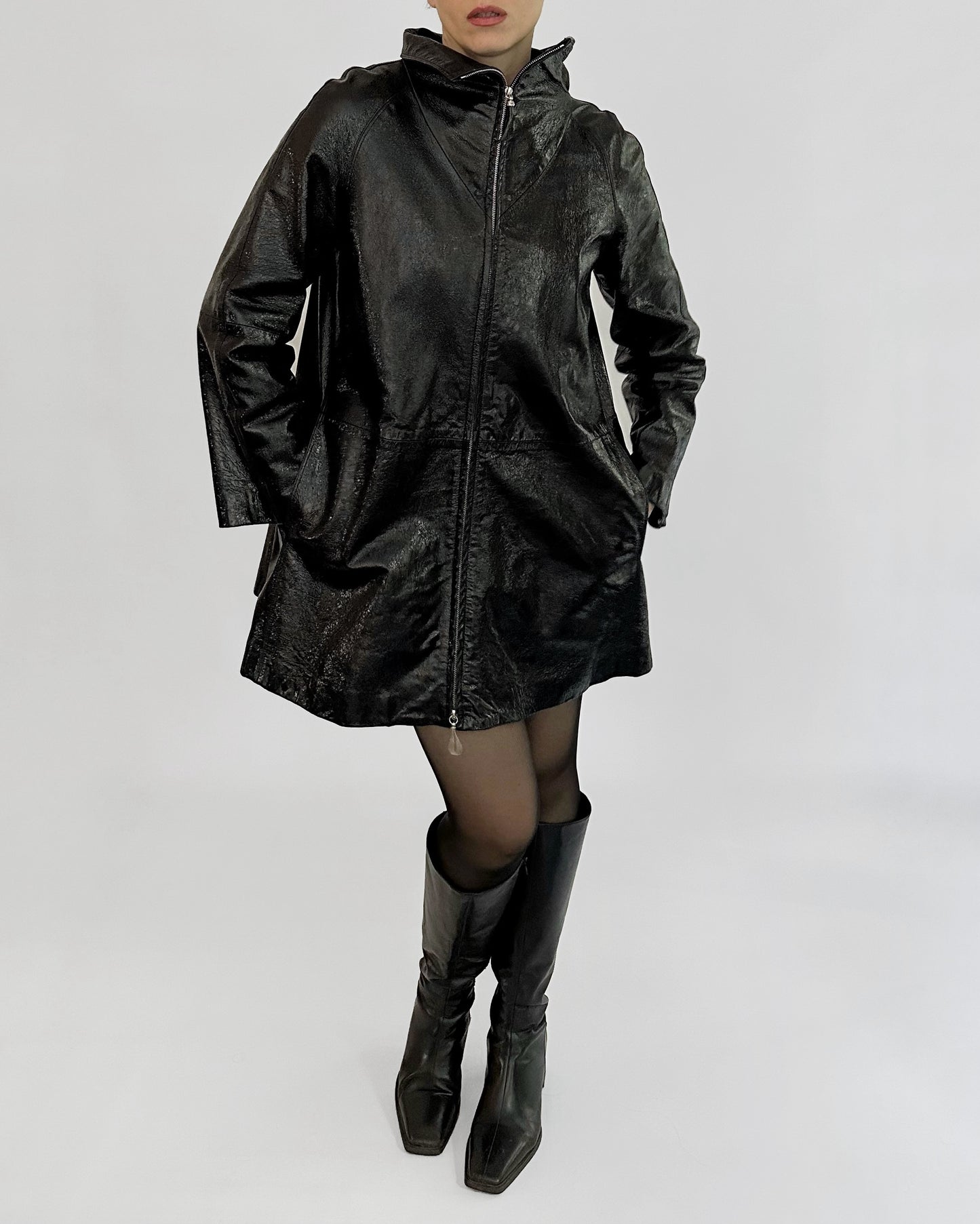80s Gianfranco Ferré Black Patent Leather Coat