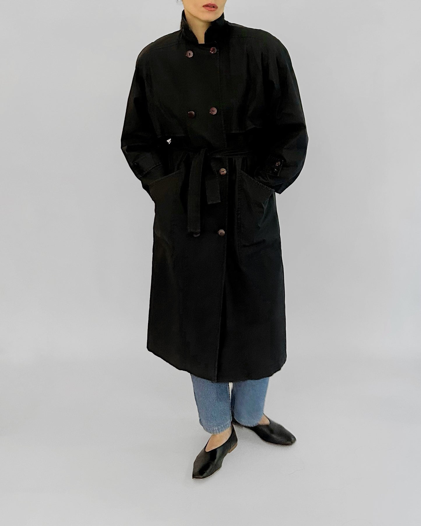 90s Black Belted Trench Coat