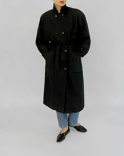 90s Black Belted Trench Coat