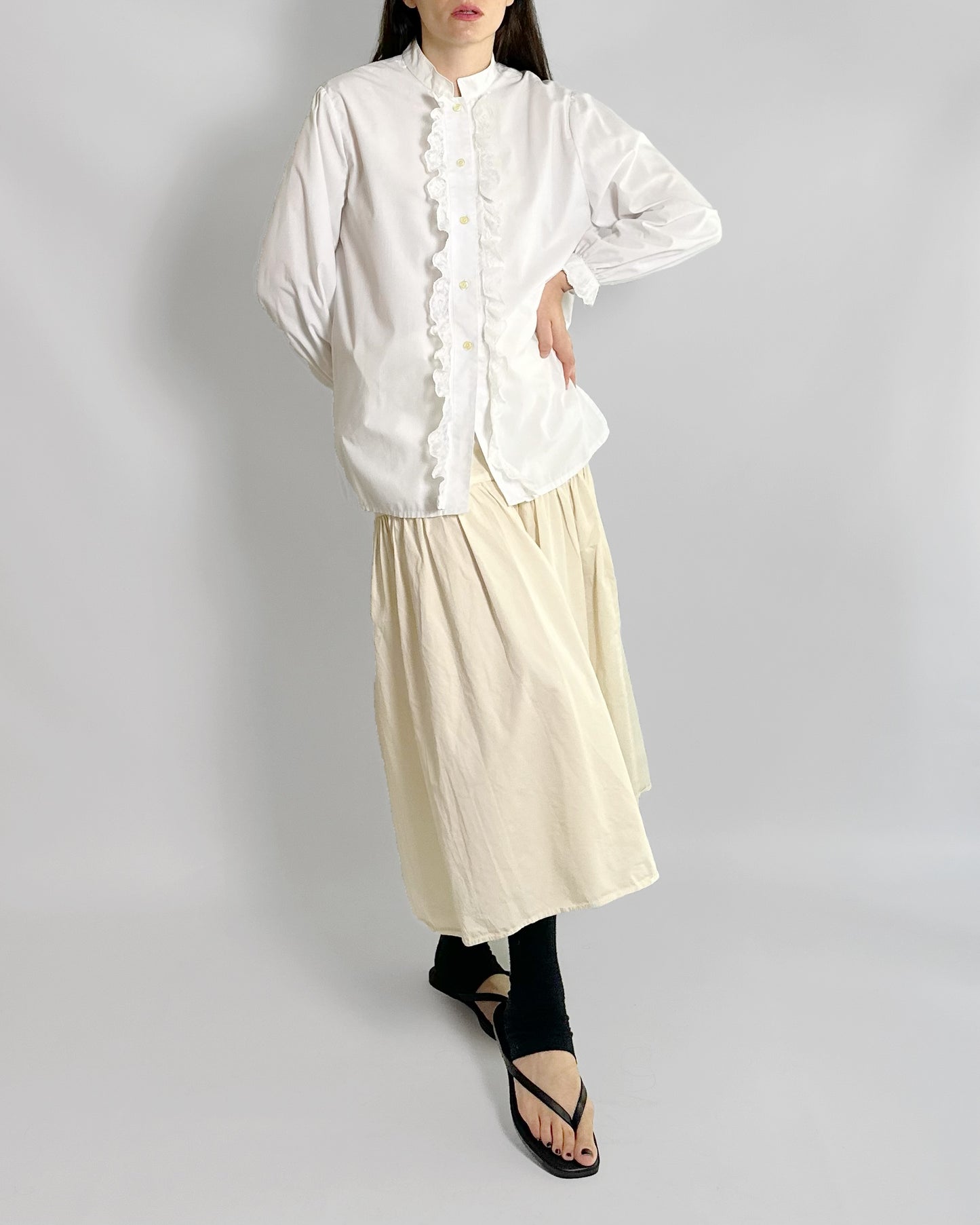 80s White Lace Trim Blouse