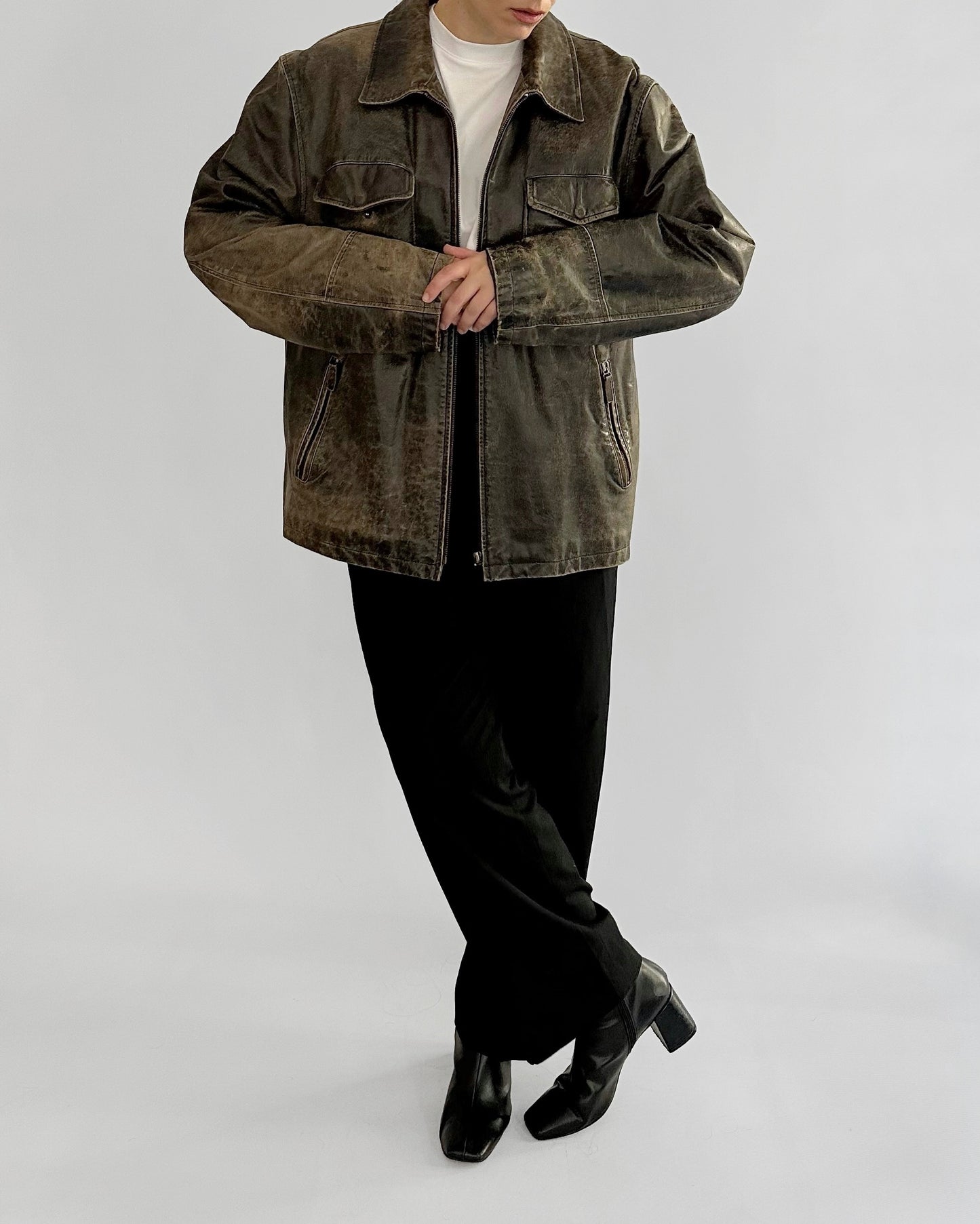 Sominemi Distressed Brown Leather Jacket