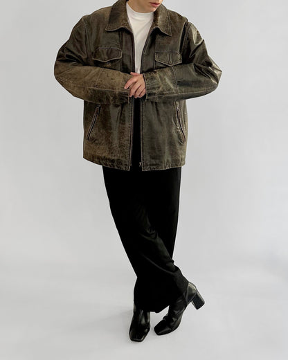 Sominemi Distressed Brown Leather Jacket