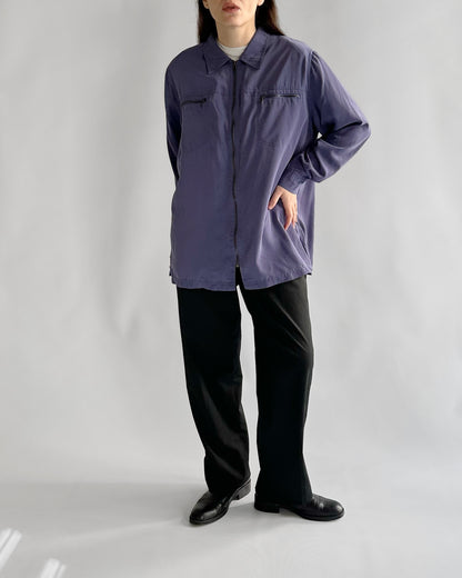 90s Silk Effect Zip-Up Shirt Jacket