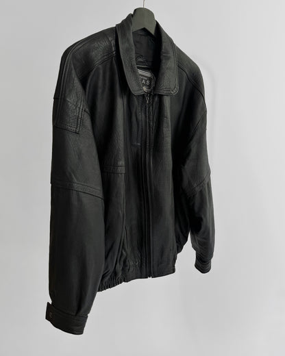 80s Black Sheepskin Leather Bomber Jacket