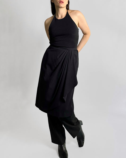 90s Black Draped Midi Skirt