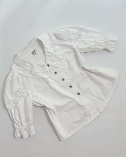 80s White Cotton Dirndl Blouse