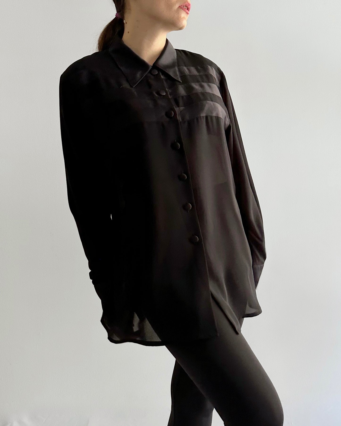 90s Black Sheer Satin Maxi Blouse