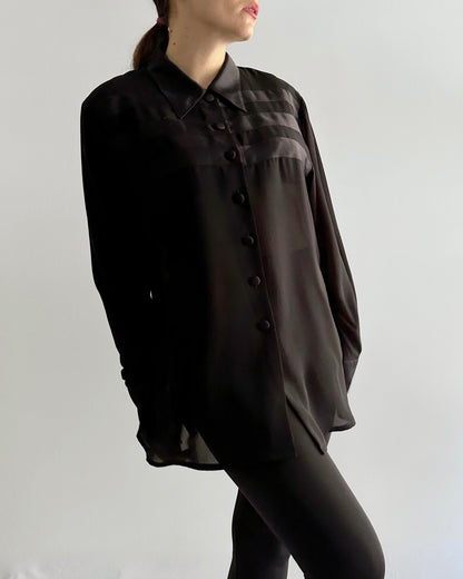 90s Black Sheer Satin Maxi Blouse