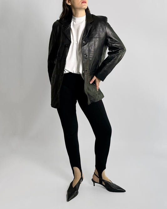 90s Black Pure Leather Blazer