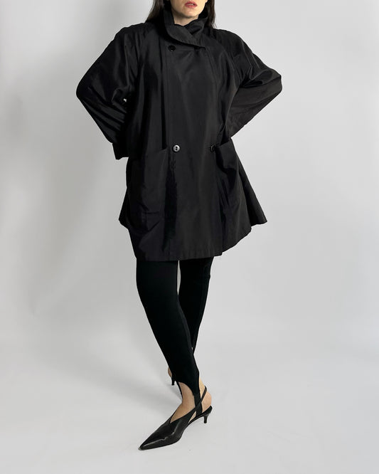 90s A-Line Black Trench Coat