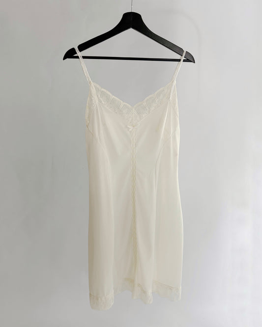 Vintage 1960s Ivory Semi-Sheer Nylon Full Slip Dress