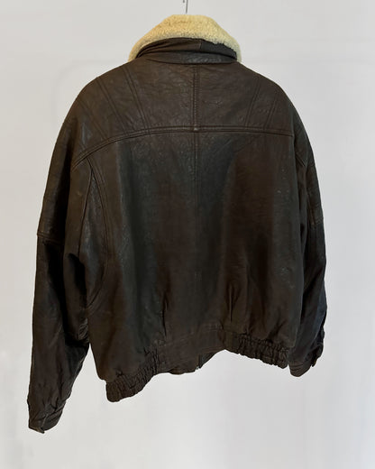 80s Brown Sheepskin Leather Bomber Jacket – Made in Spain