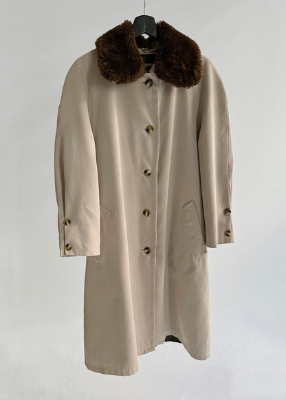 90s Beige Trench Coat – Detachable Faux Fur Collar