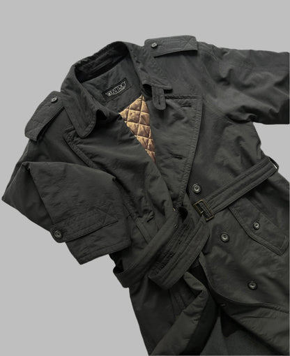 80s Charcoal Grey Belted Trench Coat