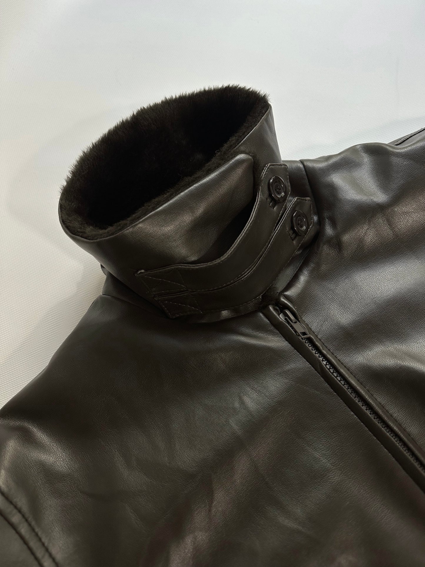 2000s Faux Leather Jacket with Faux Fur Collar