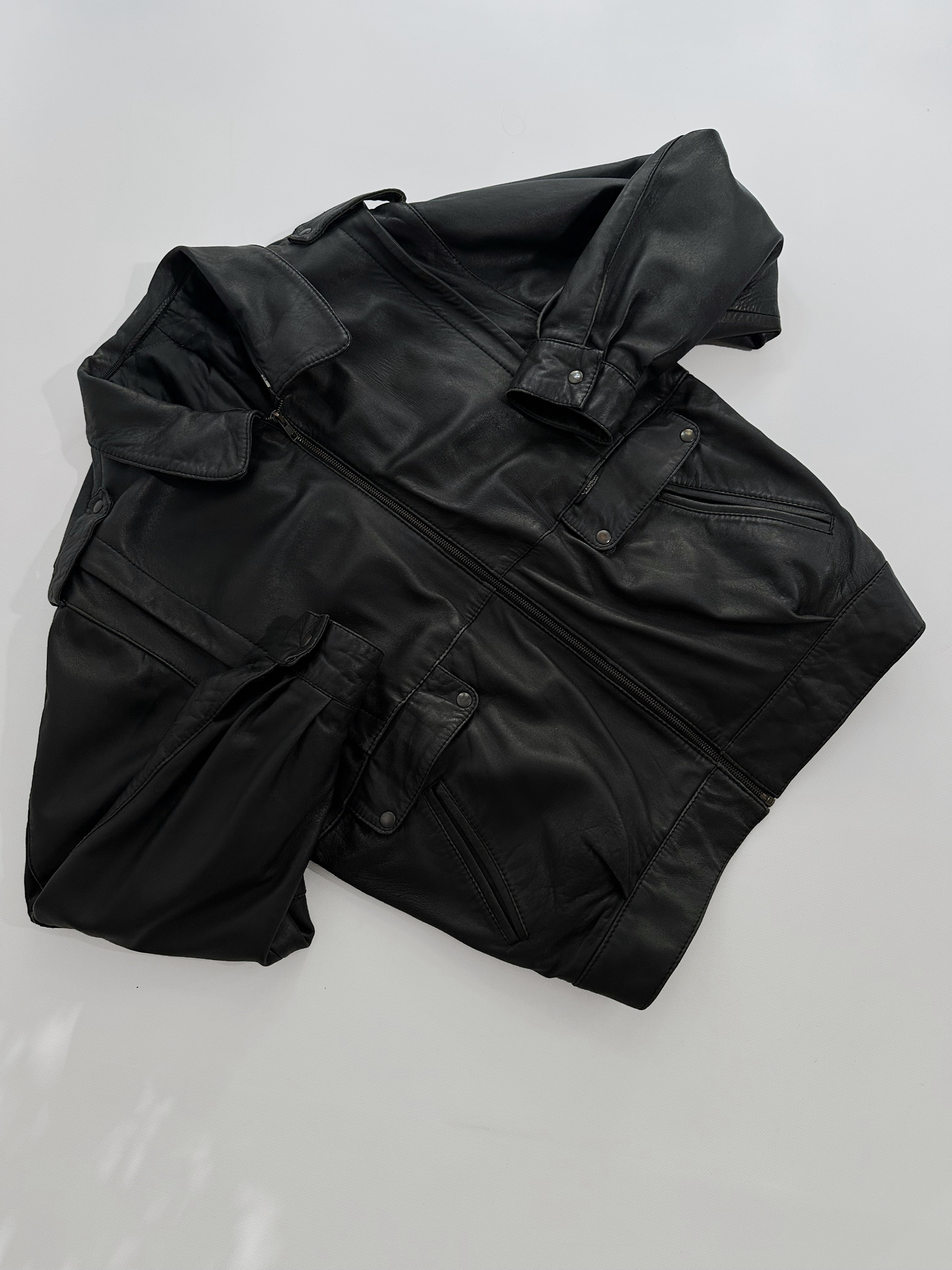 80s Black Lamb Leather Bomber Jacket – Made in Spain – Alba 80s Black Lamb Leather Bomber Jacket – Made in Spain – Alba