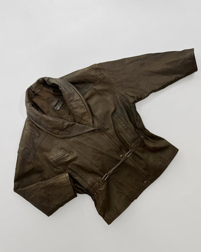 80s Distressed Brown Cowhide Leather Jacket