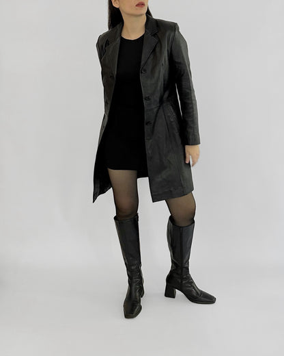 2000s Black Sheepskin Nappa Leather Coat
