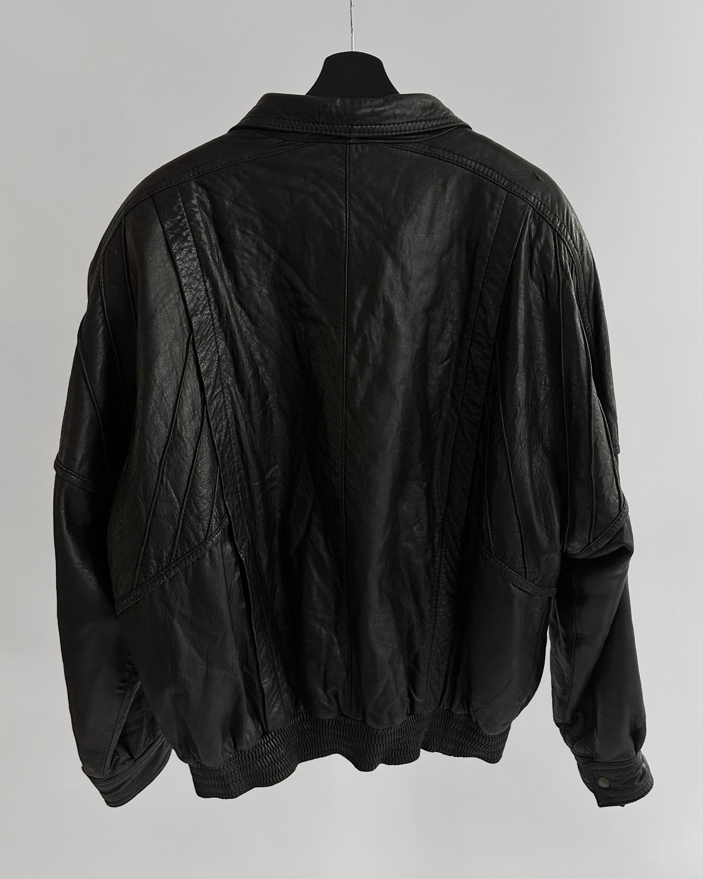 80s Black Leather Bomber Jacket