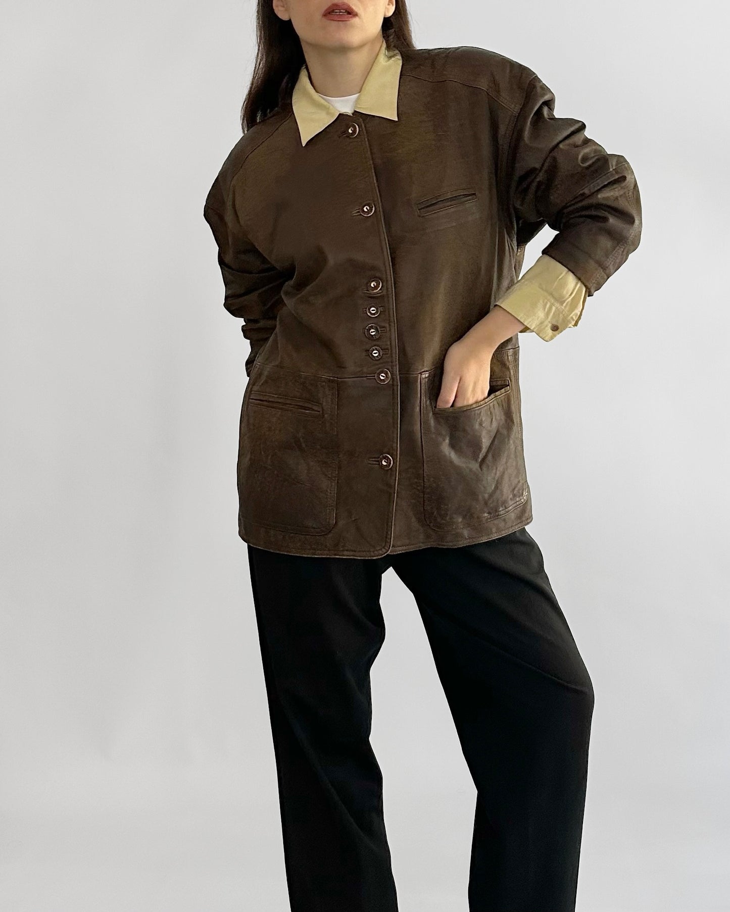 80s Tyrolean Distressed Brown Leather Jacket