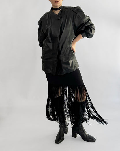 80s Black Puff Sleeve Sheep Leather Jacket