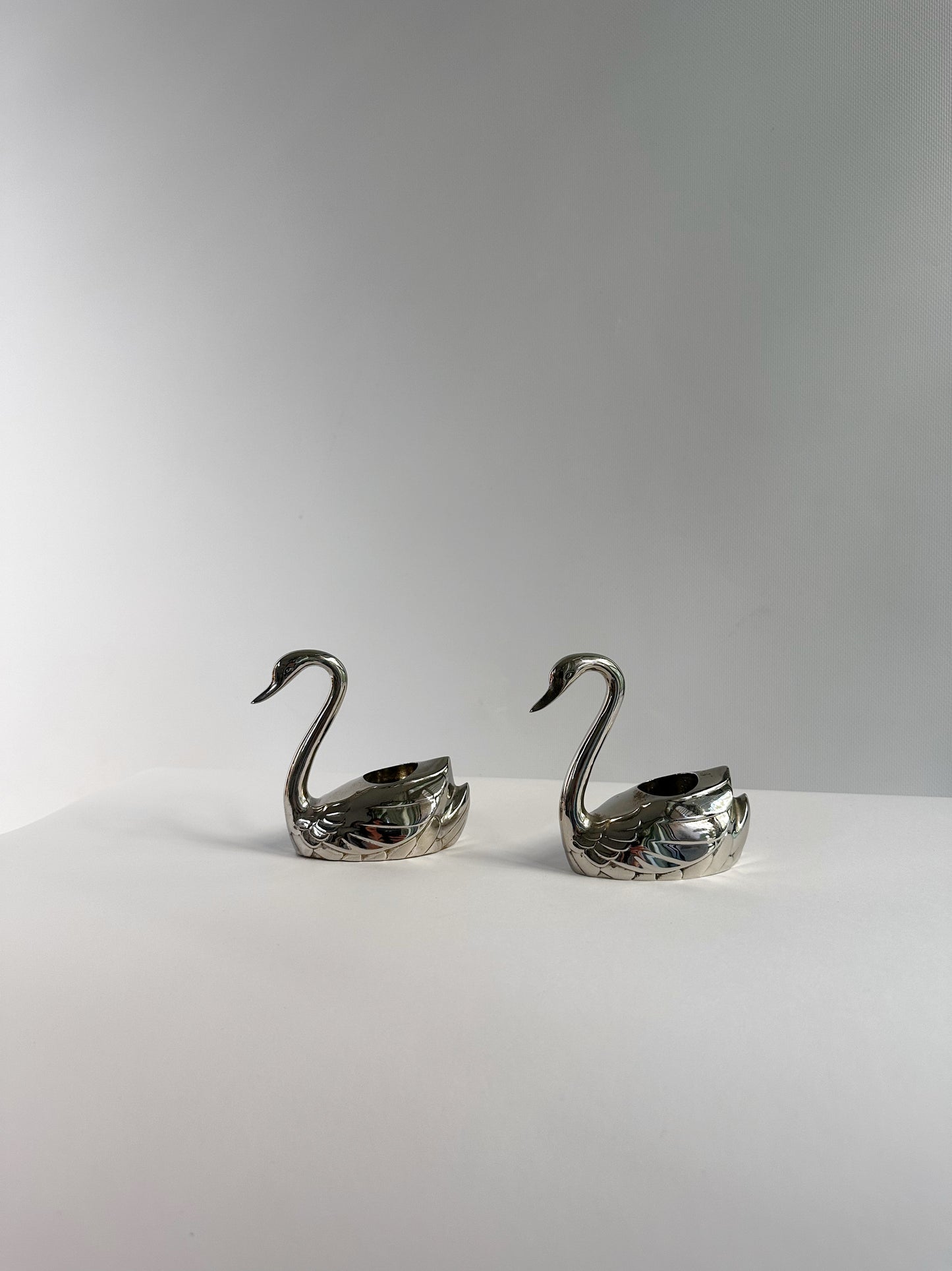 Vintage 1970s Silver Plated Swan Candle Holders – Set of 2