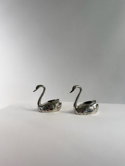 Vintage 1970s Silver Plated Swan Candle Holders – Set of 2