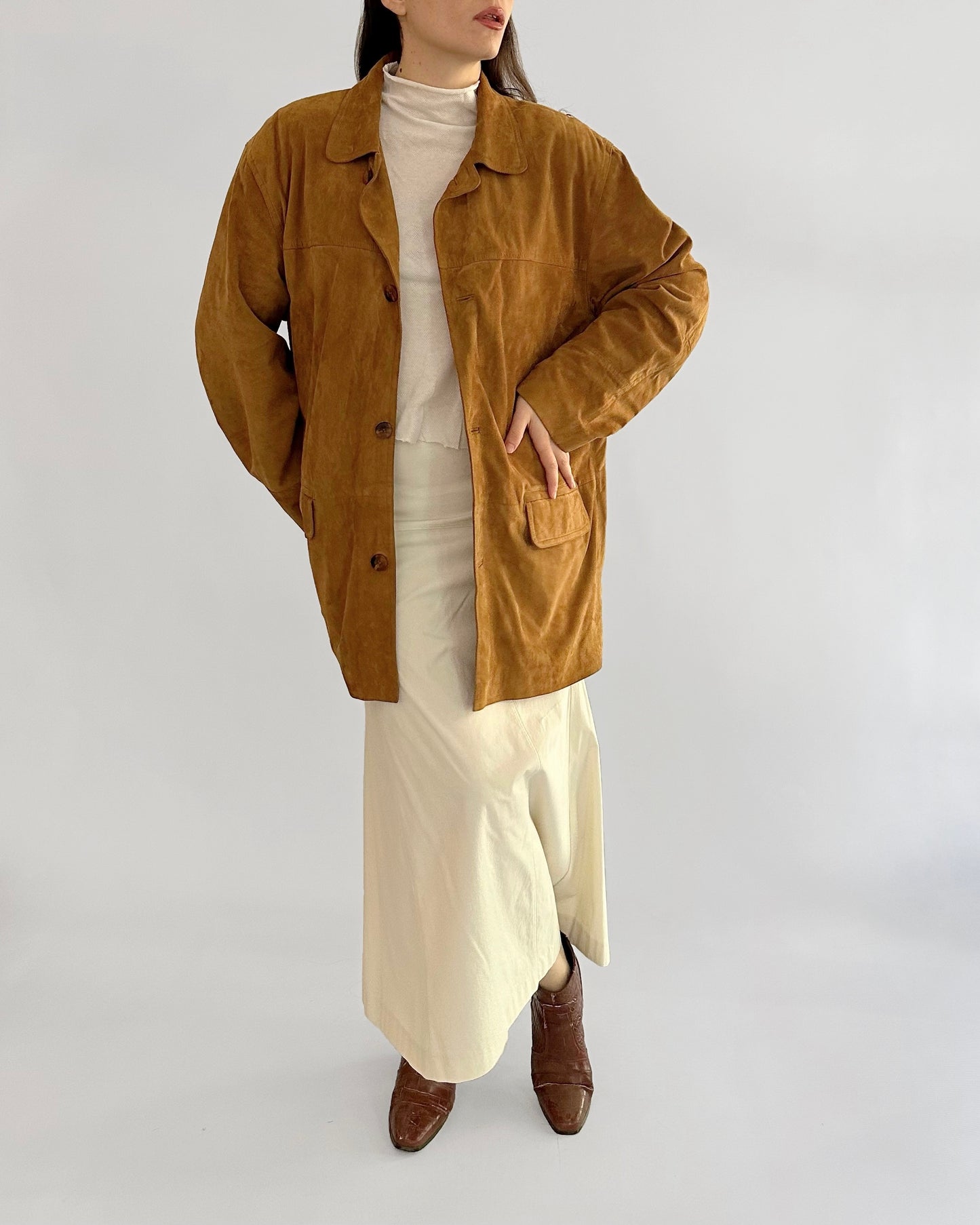 80s Goatskin Caramel Brown Suede Jacket
