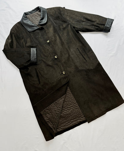 90s Dark Brown Suede Leather Coat