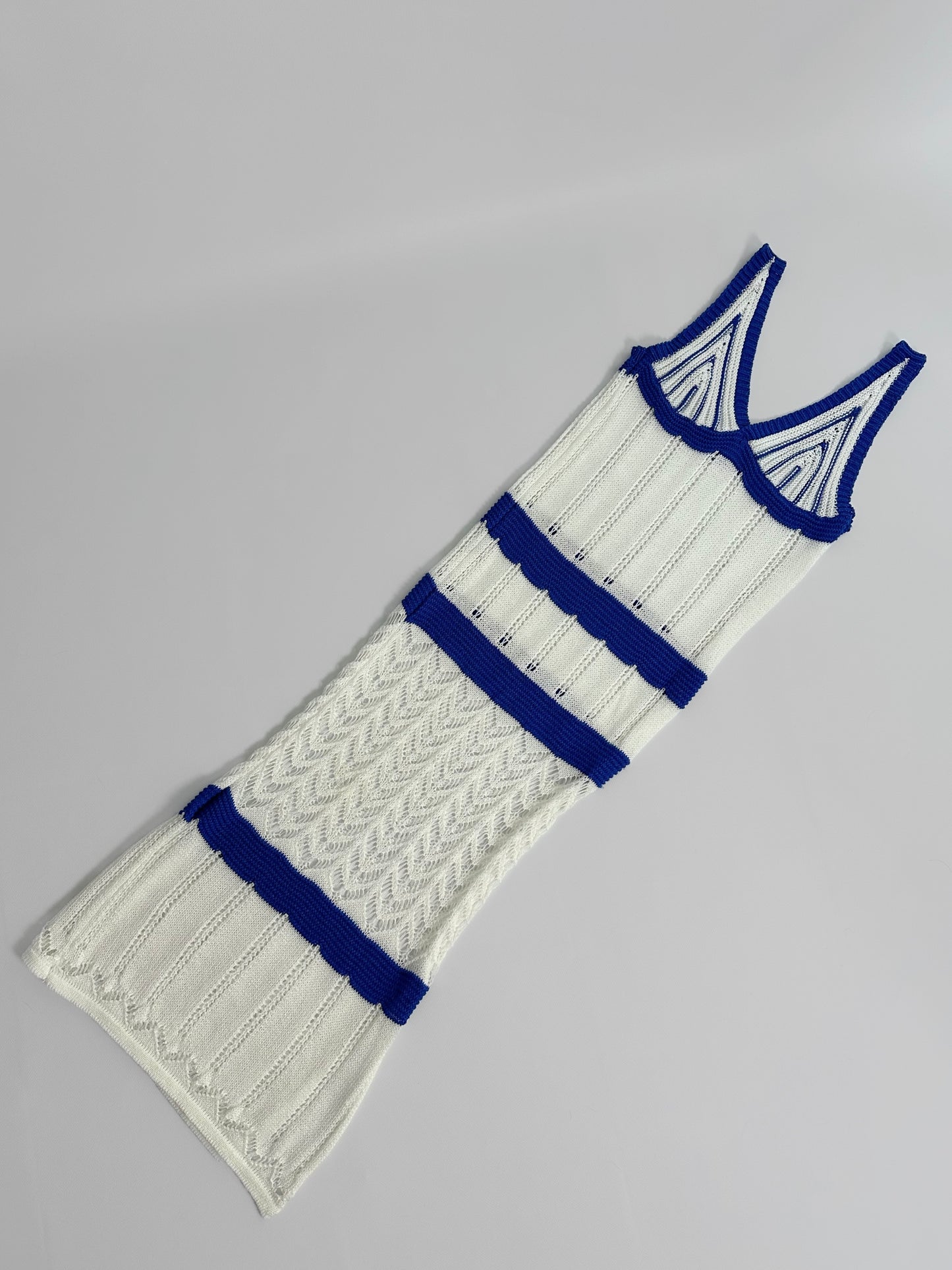 Vintage White and Blue Knit Summer Dress