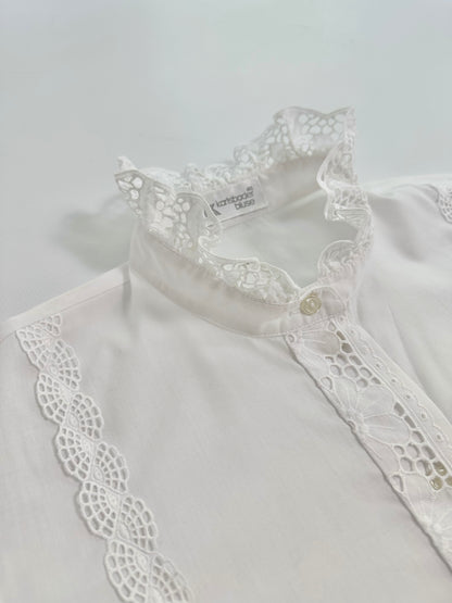 80s White Austrian Puff Sleeve Blouse
