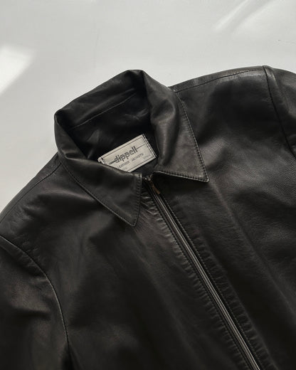 90s Black Zip-Up Leather Jacket