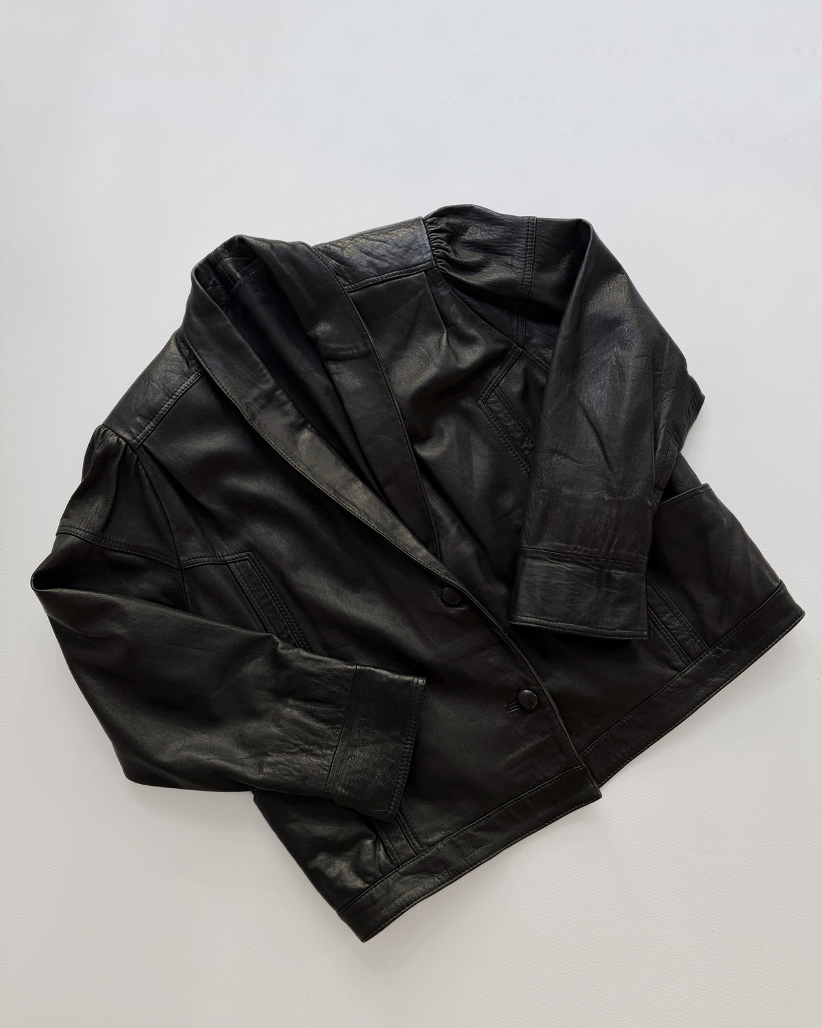 Vintage 1980s Black Leather Bomber Style Jacket