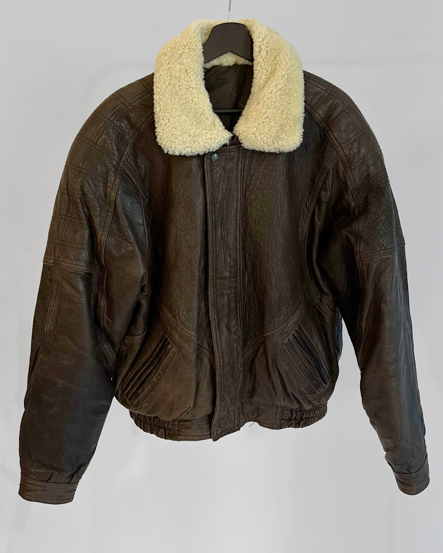 80s Brown Sheepskin Leather Bomber Jacket – Made in Spain