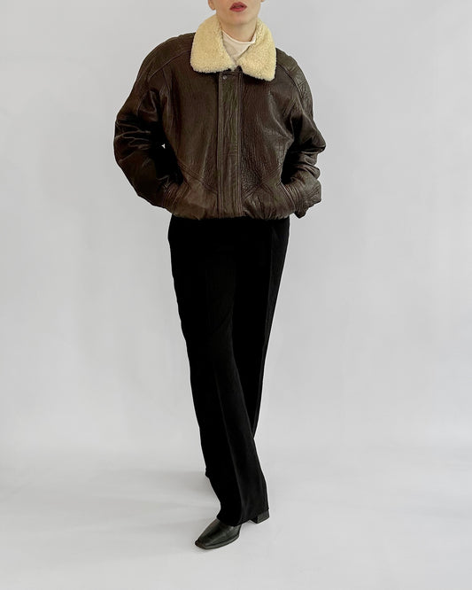 80s Brown Sheepskin Leather Bomber Jacket – Made in Spain