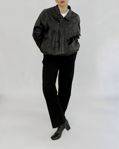 80s Black Leather Bomber Jacket