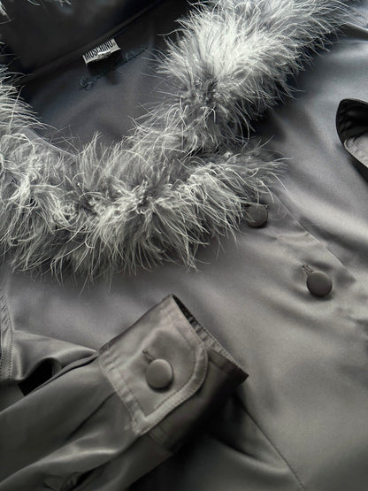 90s Moschino Feather Collar Grey Satin Shirt