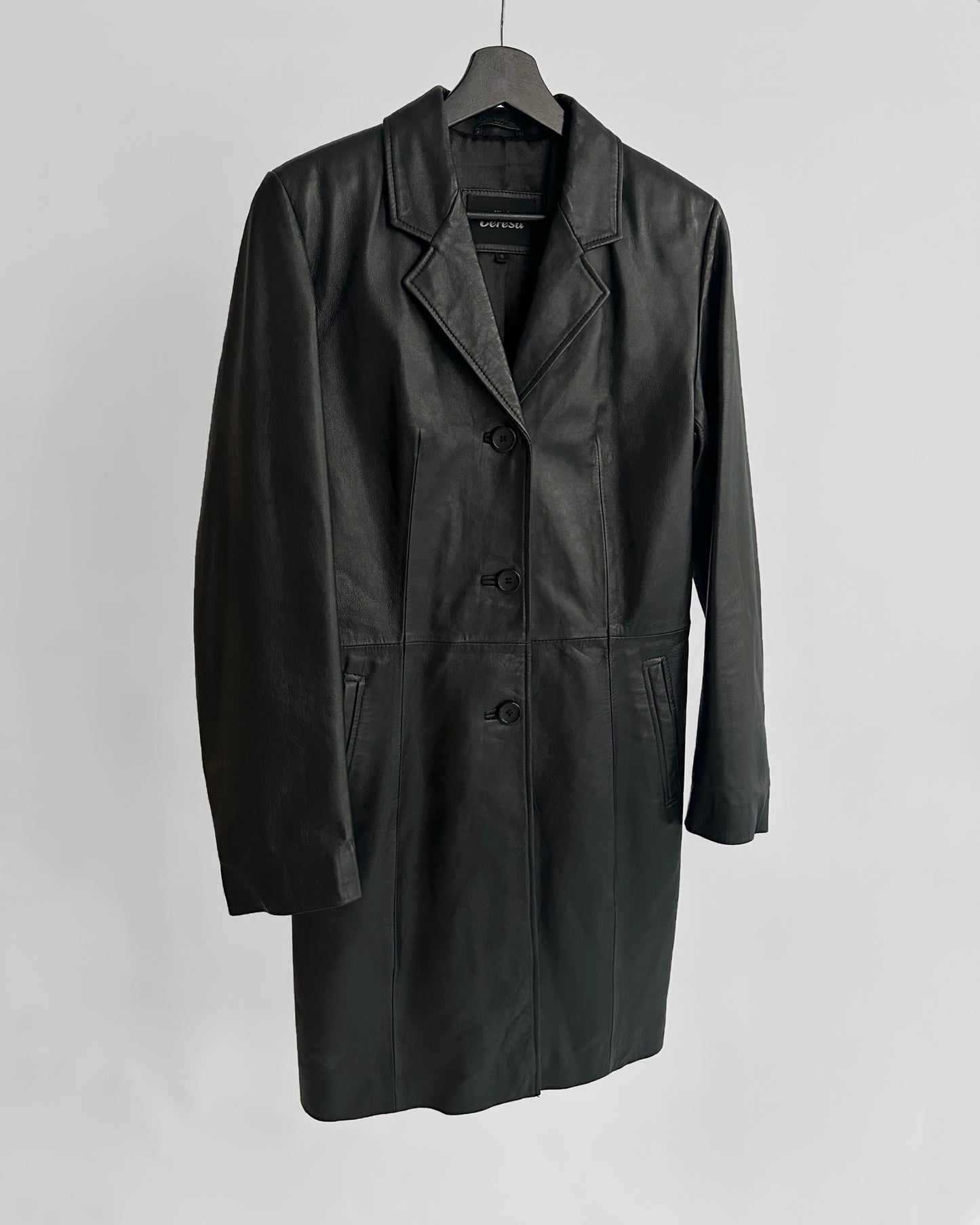 2000s Black Sheepskin Nappa Leather Coat