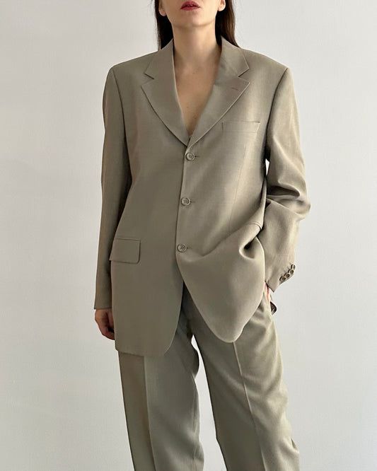 90s Wool Linen Grey Pant Suit