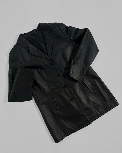 90s Black Midi Leather Blazer