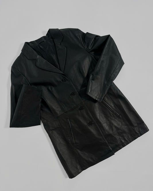 90s Black Midi Leather Blazer