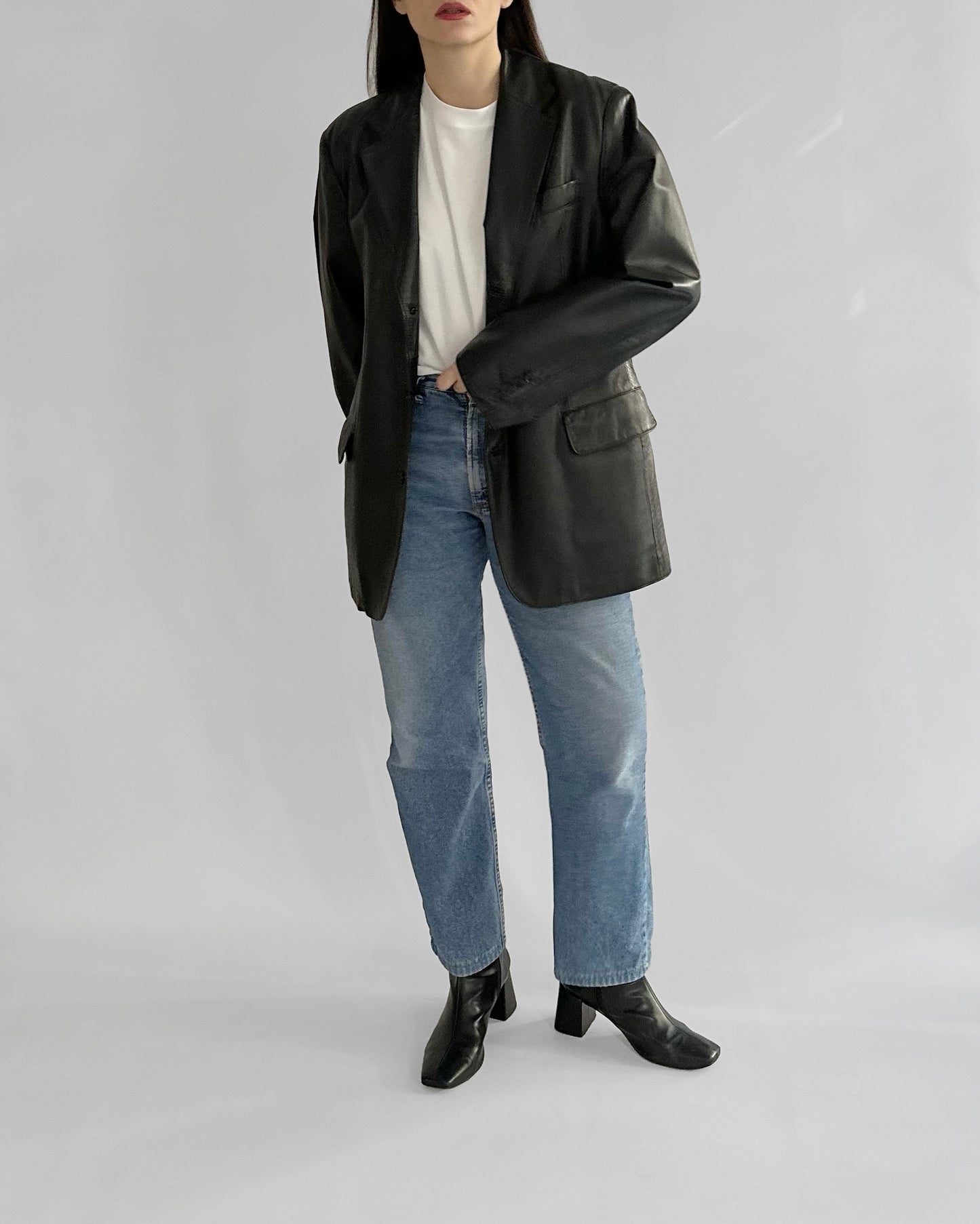 90s Black Leather Blazer