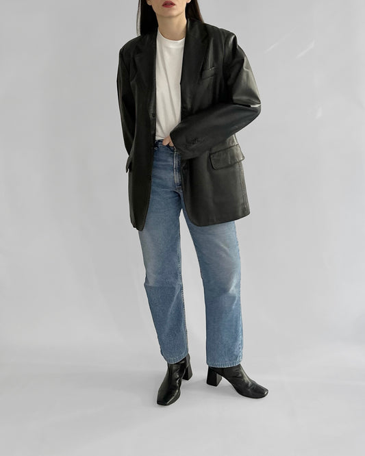 90s Black Leather Blazer