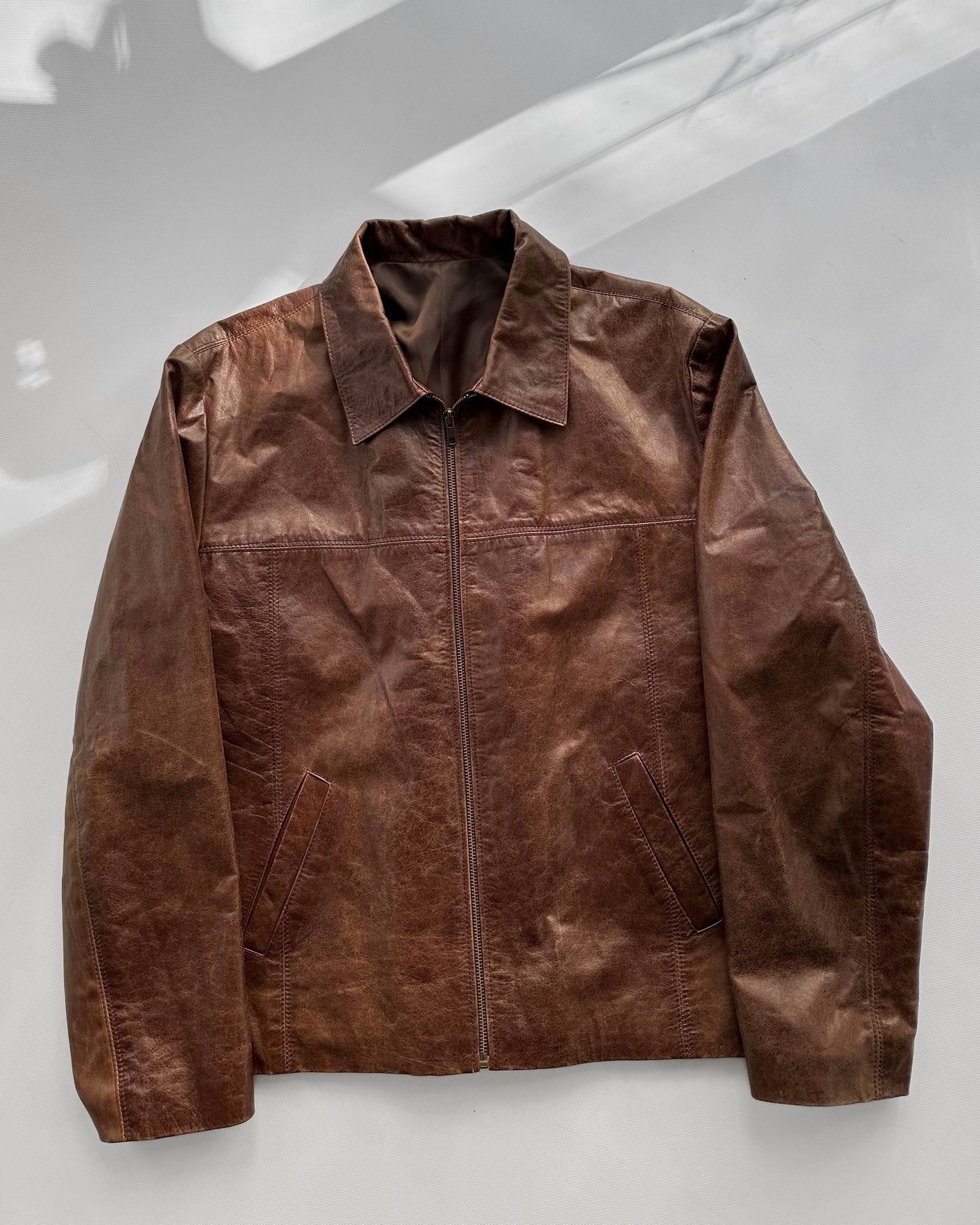 90s Brown Zip-Up Leather Jacket