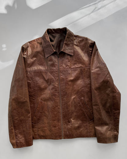 90s Brown Zip-Up Leather Jacket